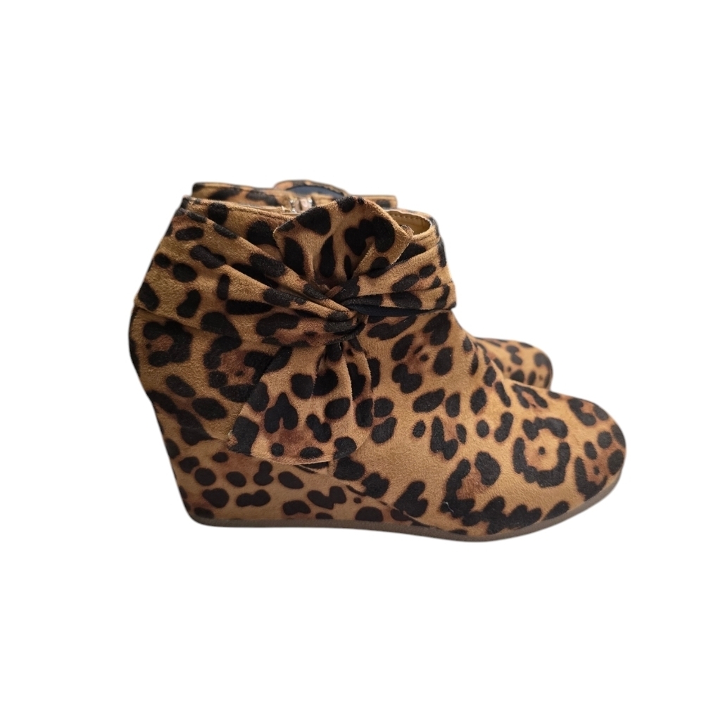 Lov Mark Animal Print Bow Wedge Ankle Booties 7